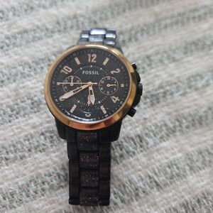 Fossil Women's Gwynn Black Glitter Chronograph Watch ES4117